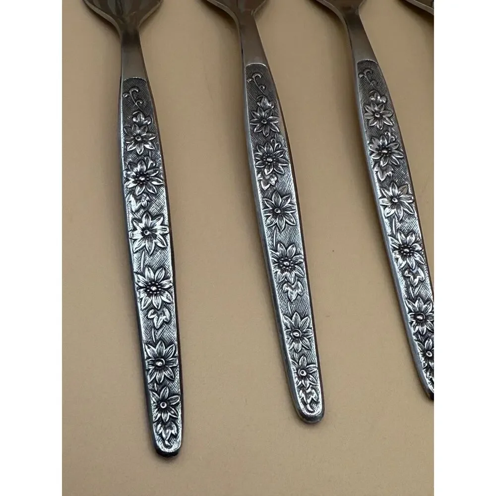 🌼 Set of 8 United Silver Co USI5 Floral Daisy Stainless Steel Salad Forks Japan
